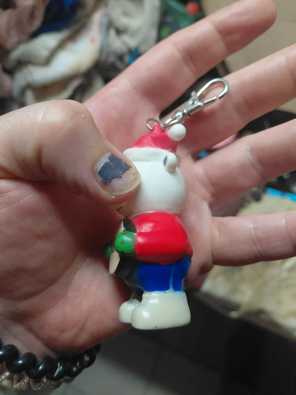 Bass Pro Shops Red White Green Bear Merry Christmas Keychain